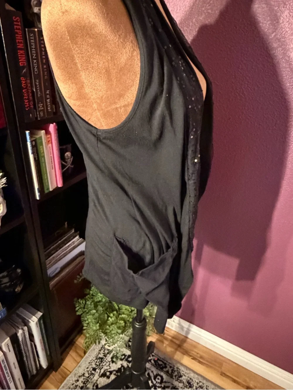Black Sequin Accent Draped Vest